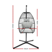 Gardeon Outdoor Egg Swing Chair Wicker Rope Furniture Pod Stand Cushion Grey HM-EGG-ROPE-S-GREY