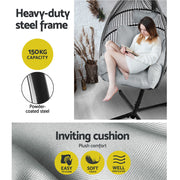 Gardeon Outdoor Egg Swing Chair Wicker Rope Furniture Pod Stand Cushion Grey HM-EGG-ROPE-S-GREY