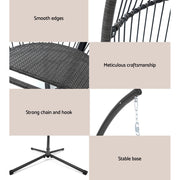 Gardeon Outdoor Egg Swing Chair Wicker Rope Furniture Pod Stand Cushion Grey HM-EGG-ROPE-S-GREY