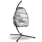 Gardeon Outdoor Egg Swing Chair Wicker Rope Furniture Pod Stand Cushion Grey HM-EGG-ROPE-S-GREY