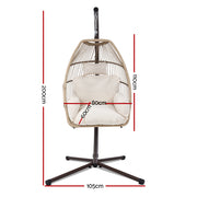 Gardeon Outdoor Egg Swing Chair Hanging Chair Wicker Rope Pod Stand Cushion Latte HM-EGG-ROPE-S-LACR