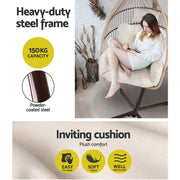 Gardeon Outdoor Egg Swing Chair Hanging Chair Wicker Rope Pod Stand Cushion Latte HM-EGG-ROPE-S-LACR