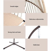 Gardeon Outdoor Egg Swing Chair Hanging Chair Wicker Rope Pod Stand Cushion Latte HM-EGG-ROPE-S-LACR