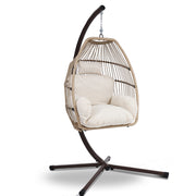 Gardeon Outdoor Egg Swing Chair Hanging Chair Wicker Rope Pod Stand Cushion Latte HM-EGG-ROPE-S-LACR