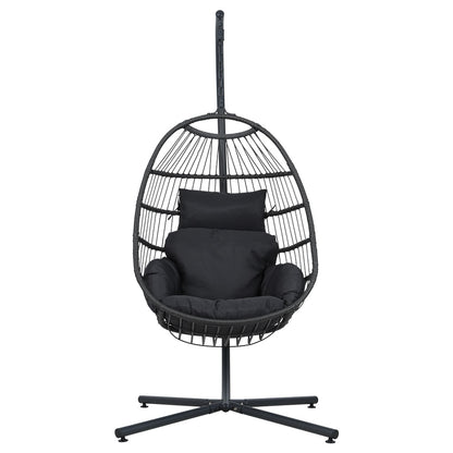 Gardeon Outdoor Egg Swing Chair Hanging Chair Wicker Rope Pod Stand Foldable Grey HM-EGG-ROPE-XD-GREY