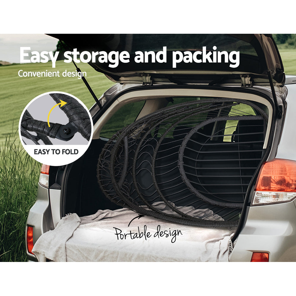 Gardeon Outdoor Egg Swing Chair Hanging Chair Wicker Rope Pod Stand Foldable Grey HM-EGG-ROPE-XD-GREY