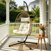 Gardeon Foldable Outdoor Swing Chair with Stand Cushion Rattan Patio Furniture