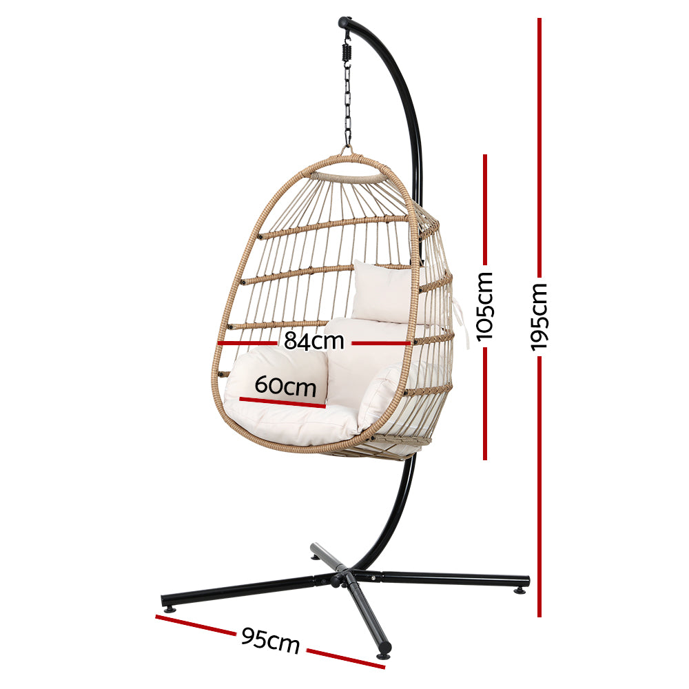 Gardeon Outdoor Egg Swing Chair Wicker Rope Furniture Pod Stand Foldable Yellow HM-EGG-ROPE-XD-YE