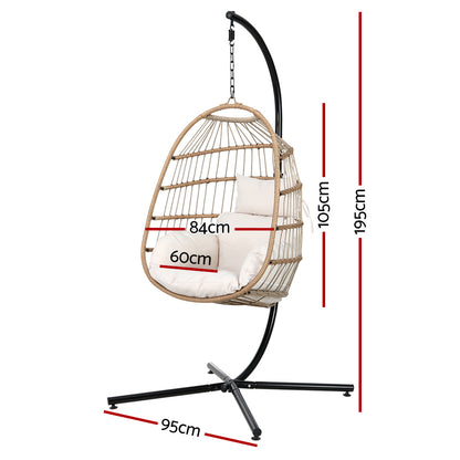 Gardeon Outdoor Egg Swing Chair Wicker Rope Furniture Pod Stand Foldable Yellow HM-EGG-ROPE-XD-YE
