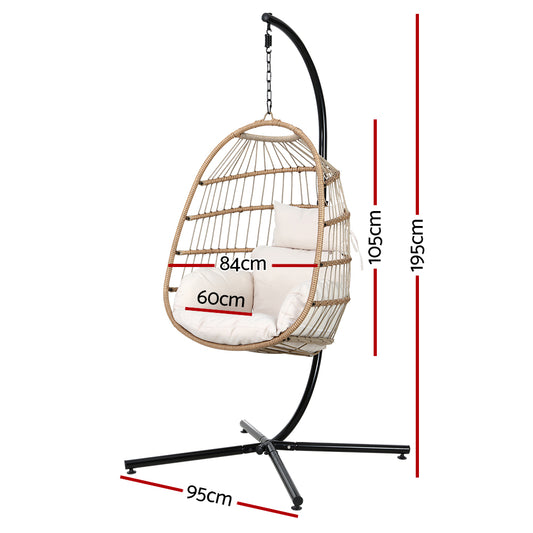 Gardeon Outdoor Egg Swing Chair Wicker Rope Furniture Pod Stand Foldable Yellow HM-EGG-ROPE-XD-YE