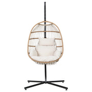 Gardeon Outdoor Egg Swing Chair Wicker Rope Furniture Pod Stand Foldable Yellow HM-EGG-ROPE-XD-YE