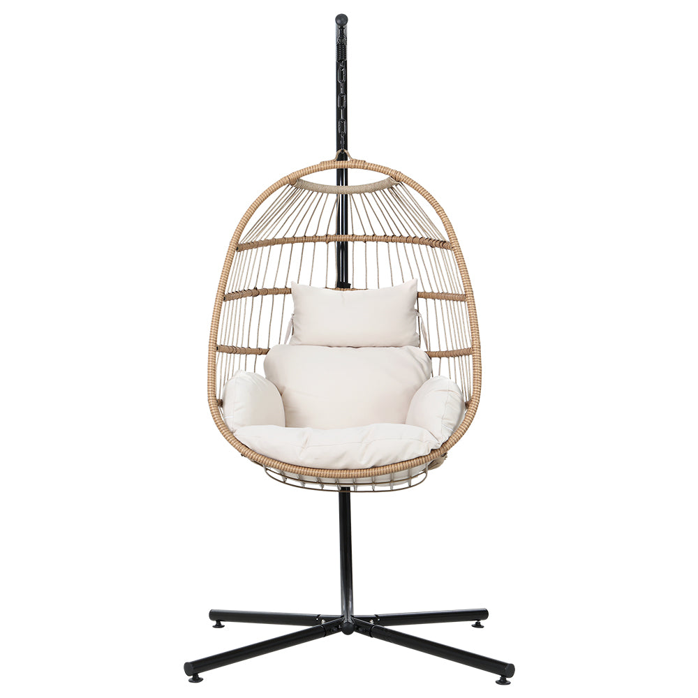 Gardeon Outdoor Egg Swing Chair Wicker Rope Furniture Pod Stand Foldable Yellow HM-EGG-ROPE-XD-YE