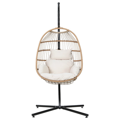 Gardeon Outdoor Egg Swing Chair Wicker Rope Furniture Pod Stand Foldable Yellow HM-EGG-ROPE-XD-YE