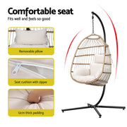 Gardeon Outdoor Egg Swing Chair Wicker Rope Furniture Pod Stand Foldable Yellow HM-EGG-ROPE-XD-YE