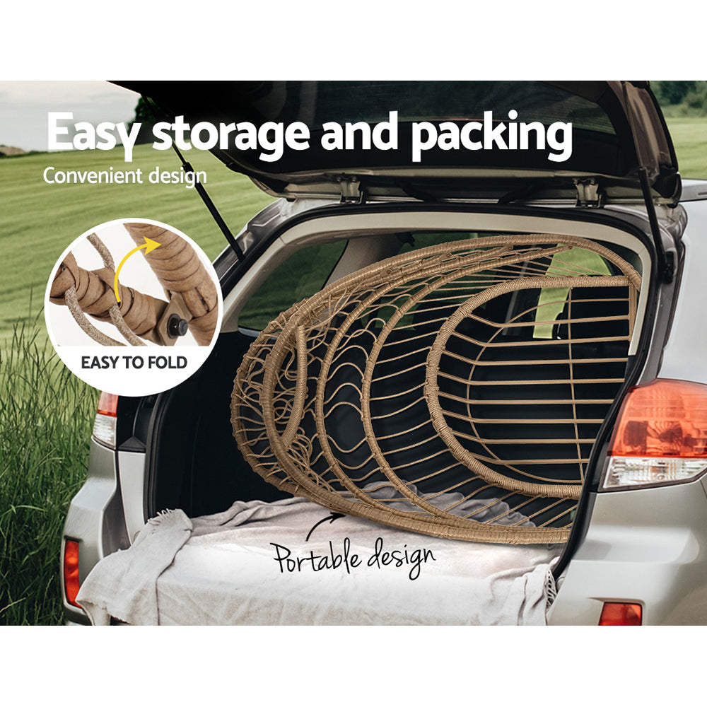 Gardeon Outdoor Egg Swing Chair Wicker Rope Furniture Pod Stand Foldable Yellow HM-EGG-ROPE-XD-YE