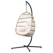 Gardeon Outdoor Egg Swing Chair Wicker Rope Furniture Pod Stand Foldable Yellow HM-EGG-ROPE-XD-YE