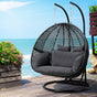 Gardeon Outdoor Egg Swing Chair Wicker Furniture Pod Stand Cushion 2 Seater Grey HM-EGG-TAT-D-J-BKGR-AB