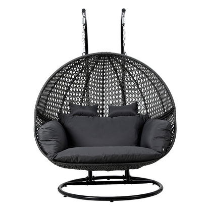 Gardeon Outdoor Egg Swing Chair Wicker Furniture Pod Stand Cushion 2 Seater Grey HM-EGG-TAT-D-J-BKGR-AB