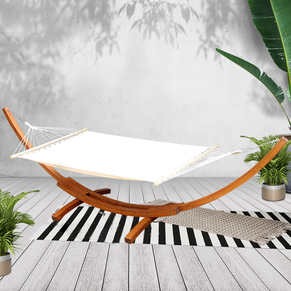Gardeon Hammock Bed Outdoor Camping Garden Timber Hammock with Stand HM-TIM-ARC-DOU-FLA-AB