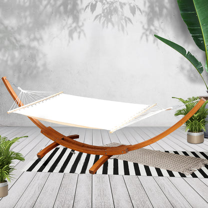 Gardeon Hammock Bed Outdoor Camping Garden Timber Hammock with Stand HM-TIM-ARC-DOU-FLA-AB