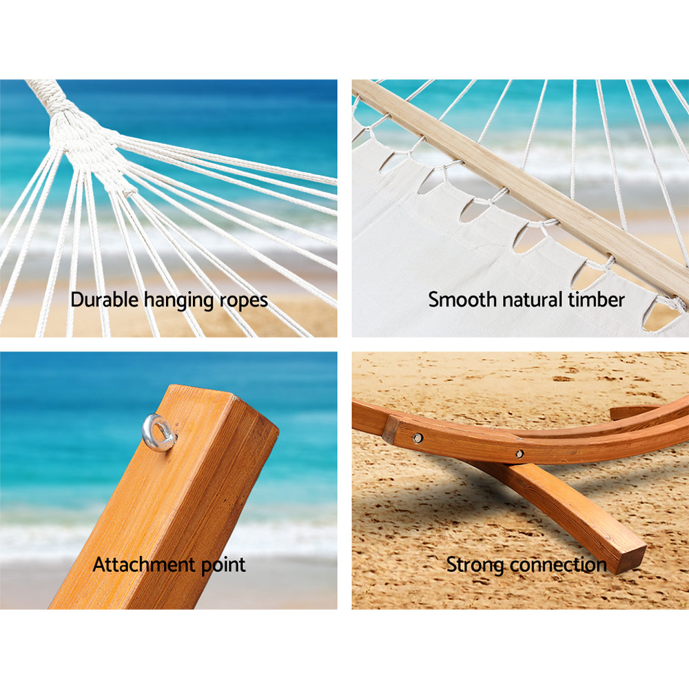 Gardeon Hammock Bed Outdoor Camping Garden Tassel Timber Hammock White HM-TIM-ARC-DOU-TAS-AB