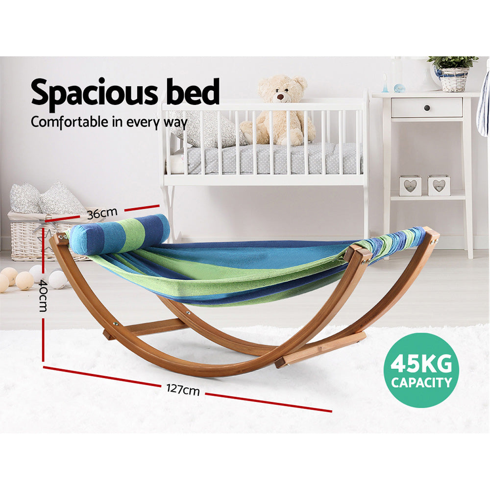 Gardeon Hammock Bed Outdoor Camping Kids Timber Hammock Rocking HM-TIM-ARC-KIDS-BLUE