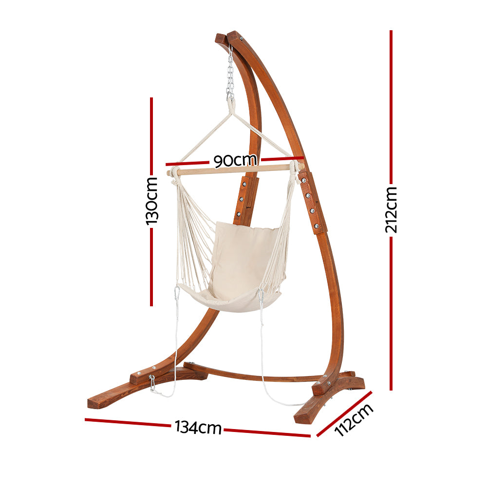 Gardeon Hammock Chair Timber Outdoor Furniture Camping with Stand White HM-TIM-CHAIR-STAN-CREAM