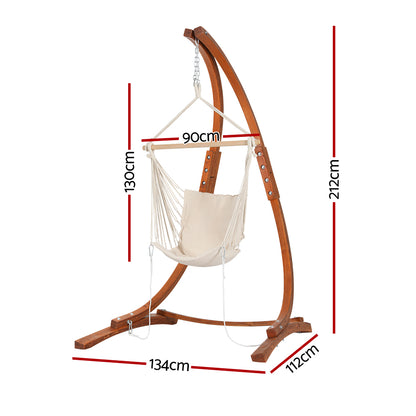 Gardeon Hammock Chair Timber Outdoor Furniture Camping with Stand White HM-TIM-CHAIR-STAN-CREAM