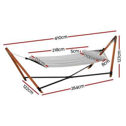 Gardeon Hammock Bed Outdoor Camping Timber Hammock with Stand Grey HM-TIM-DOU-PILLOW-GR