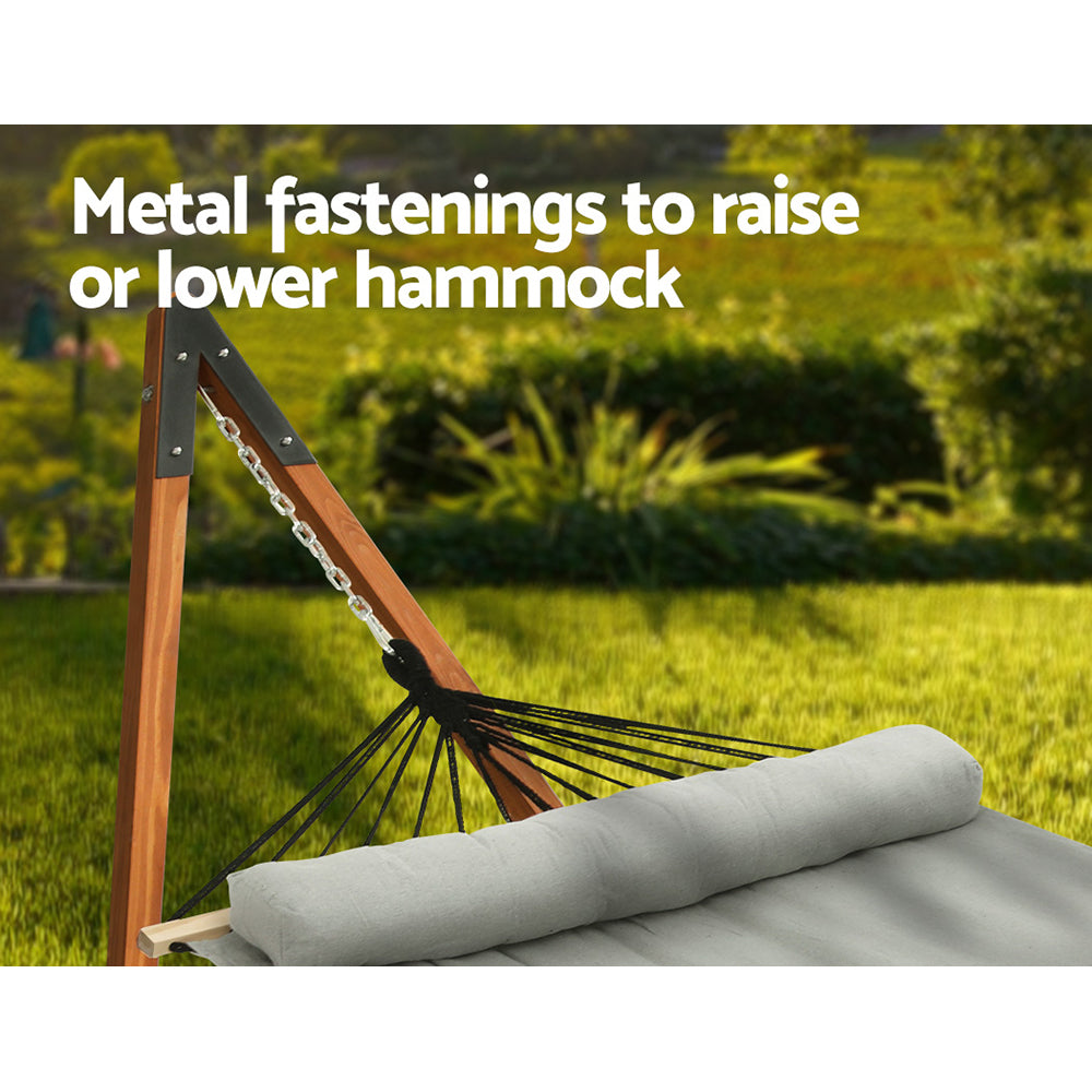 Gardeon Hammock Bed Outdoor Camping Timber Hammock with Stand Grey HM-TIM-DOU-PILLOW-GR