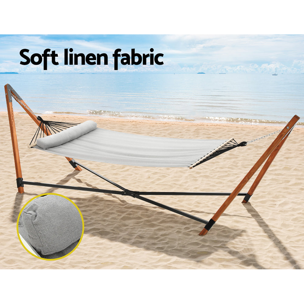 Gardeon Hammock Bed Outdoor Camping Timber Hammock with Stand Grey HM-TIM-DOU-PILLOW-GR