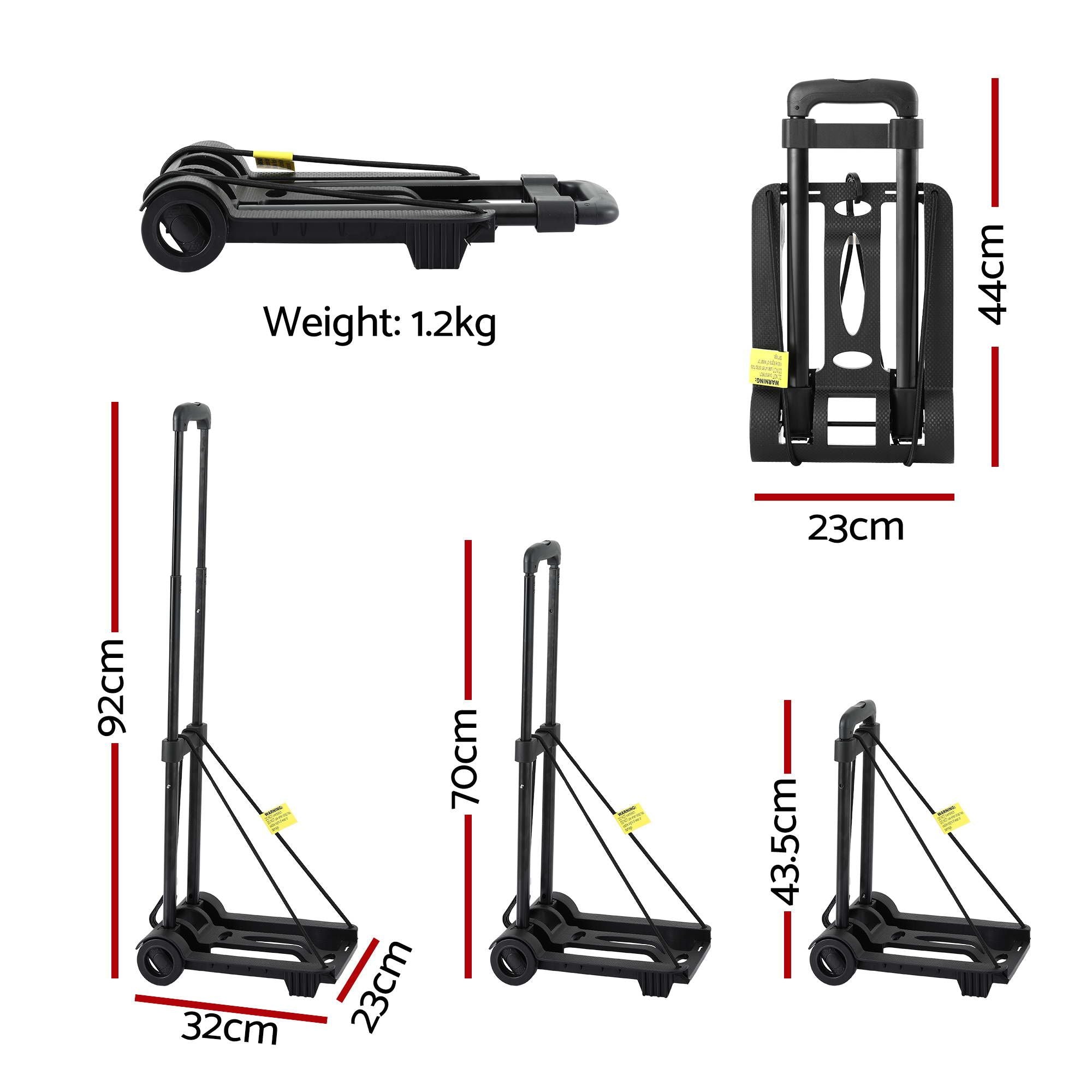 Giantz Folding Trolley Portable Hand Truck Lightweight Travel Luggage Black HP-CART-2W-BK