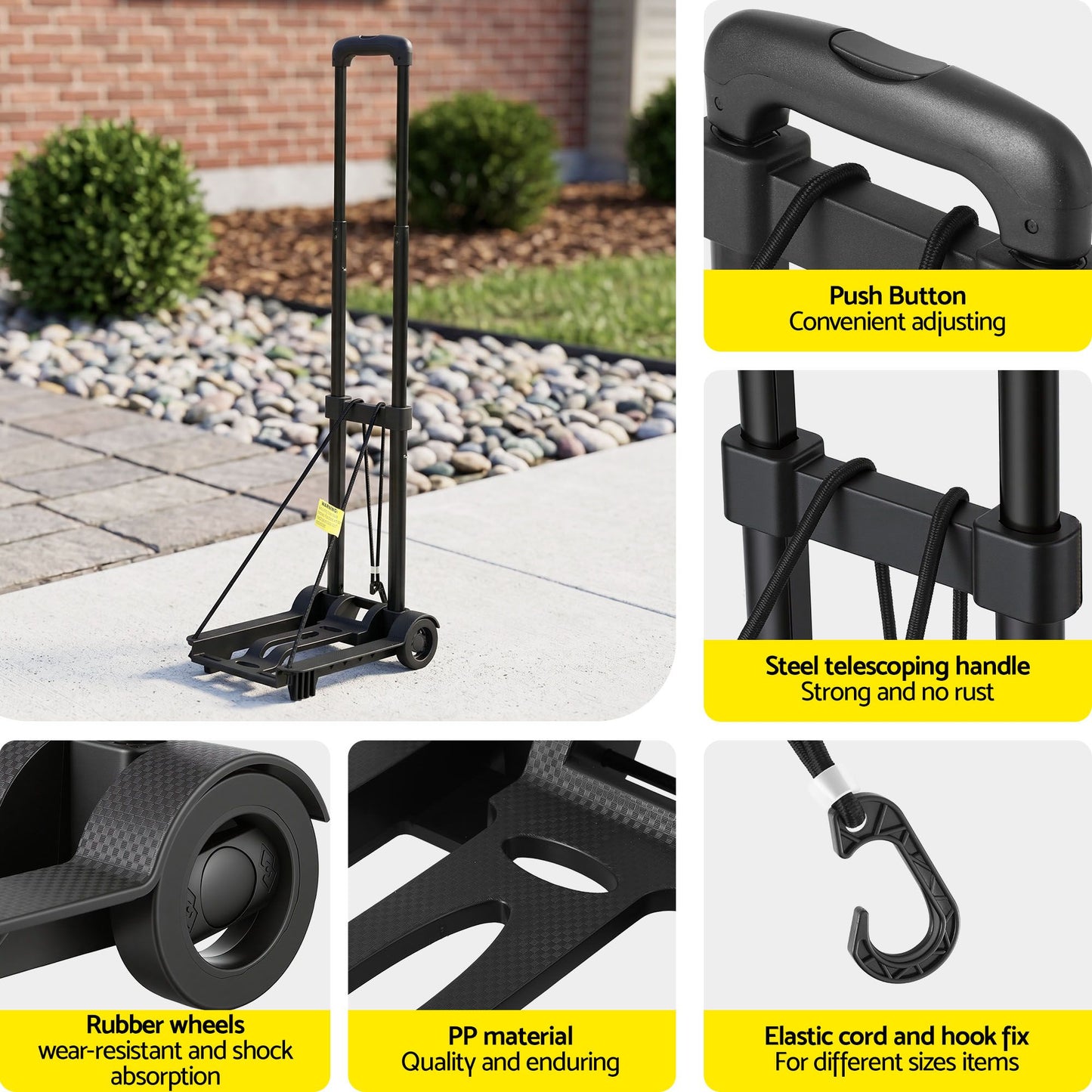 Giantz Folding Trolley Portable Hand Truck Lightweight Travel Luggage Black HP-CART-2W-BK