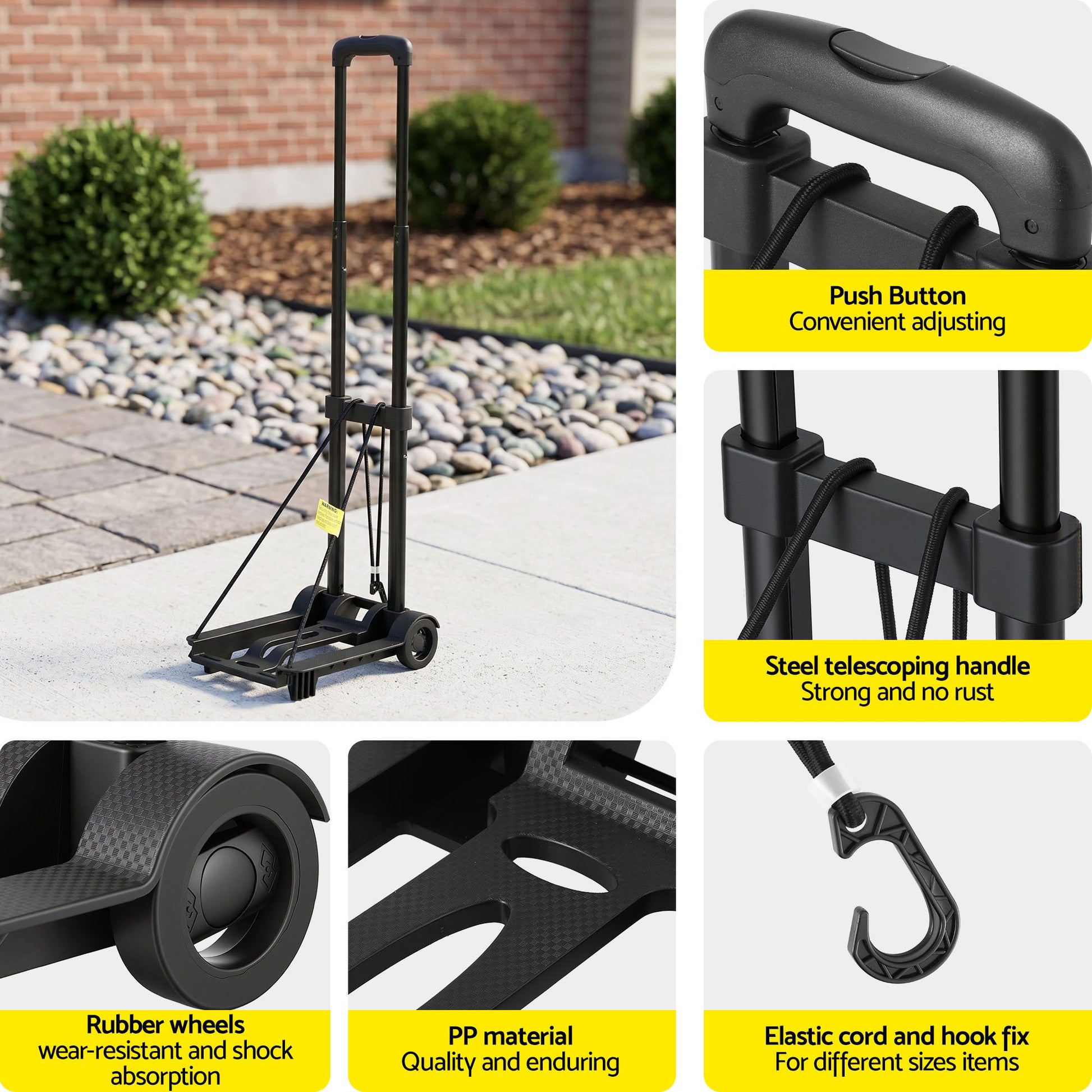 Giantz Folding Trolley Portable Hand Truck Lightweight Travel Luggage Black HP-CART-2W-BK