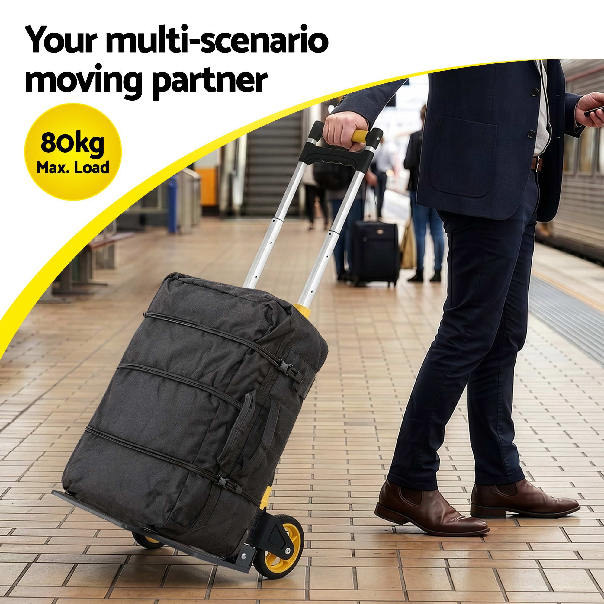 Giantz Folding Trolley Portable Hand Truck Lightweight Travel Luggage Silver HP-CART-2W-WH