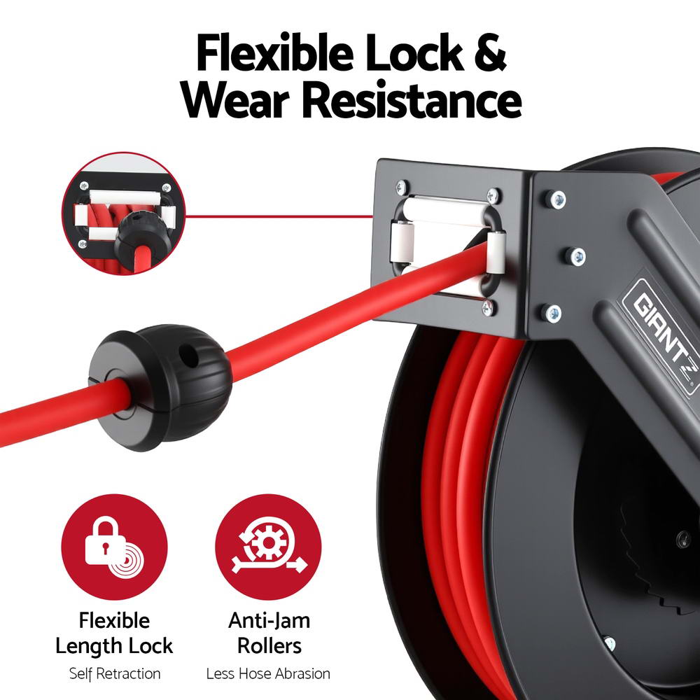 Giantz Air Hose Reel 3/8 IN x 15m Retractable Air Hose 300PSI HR-AIR-BK-15M