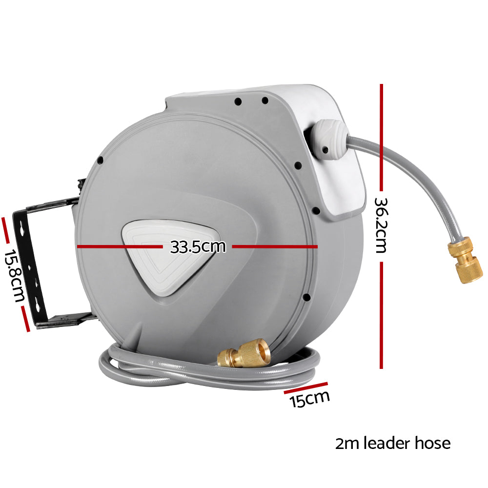 Water Hose Reel 20M Retractable Auto Rewind Garden Brass Spray Gun HR-WA-AUTO-20M-MTL
