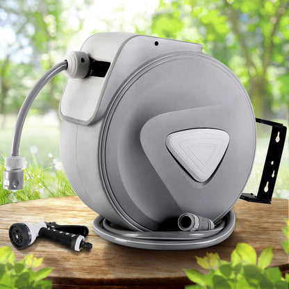 Water Hose Reel 30M Retractable Garden Auto Rewind Spray Gun HR-WA-AUTO-30M-PLS