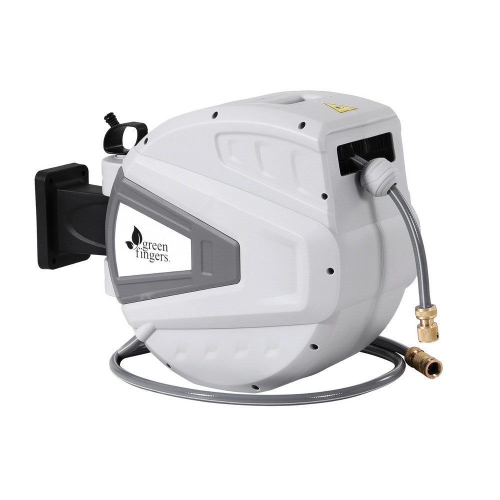 Green Fingers 30M Water Hose Reel Retractable Auto Rewind Wall Mount Garden Spray Gun HR-WA-AUTO-N-30M-MTL