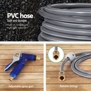 Green Fingers 30M Water Hose Reel Retractable Auto Rewind Wall Mount Garden Spray Gun HR-WA-AUTO-N-30M-MTL
