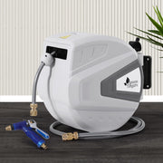 Green Fingers 30M Water Hose Reel Retractable Auto Rewind Wall Mount Garden Spray Gun HR-WA-AUTO-N-30M-MTL