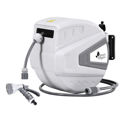 Green Fingers 30M Water Hose Reel Retractable Auto Rewind Wall Mount Garden Spray Gun HR-WA-AUTO-N-30M-PLS