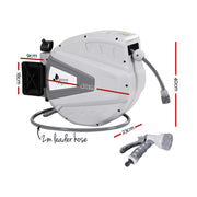 Green Fingers 30M Water Hose Reel Retractable Auto Rewind Wall Mount Garden Spray Gun HR-WA-AUTO-N-30M-PLS