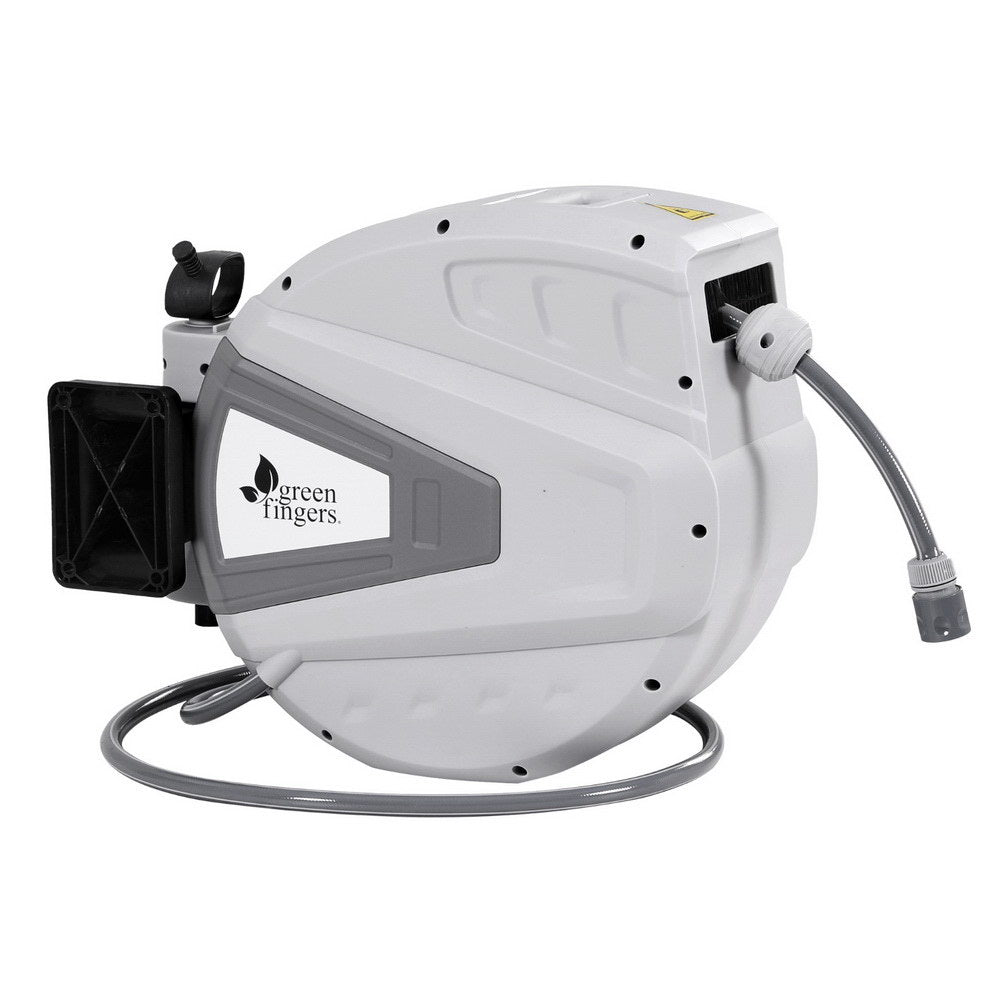 Green Fingers 30M Water Hose Reel Retractable Auto Rewind Wall Mount Garden Spray Gun HR-WA-AUTO-N-30M-PLS