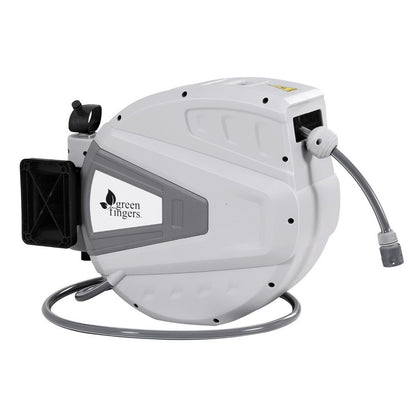 Green Fingers 30M Water Hose Reel Retractable Auto Rewind Wall Mount Garden Spray Gun HR-WA-AUTO-N-30M-PLS