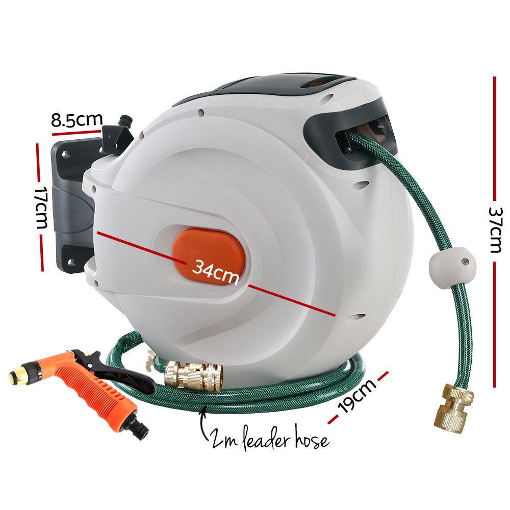 Greenfingers Water Hose Reel 20M Retractable Garden Brass Spray Gun Auto Rewind HR-WA-BNS-20M-MTL
