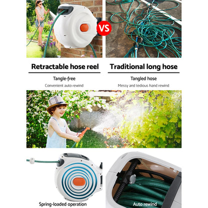 Greenfingers Water Hose Reel 20M Retractable Garden Brass Spray Gun Auto Rewind HR-WA-BNS-20M-MTL
