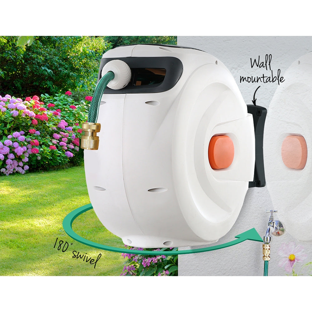 Greenfingers Water Hose Reel 20M Retractable Garden Brass Spray Gun Auto Rewind HR-WA-BNS-20M-MTL