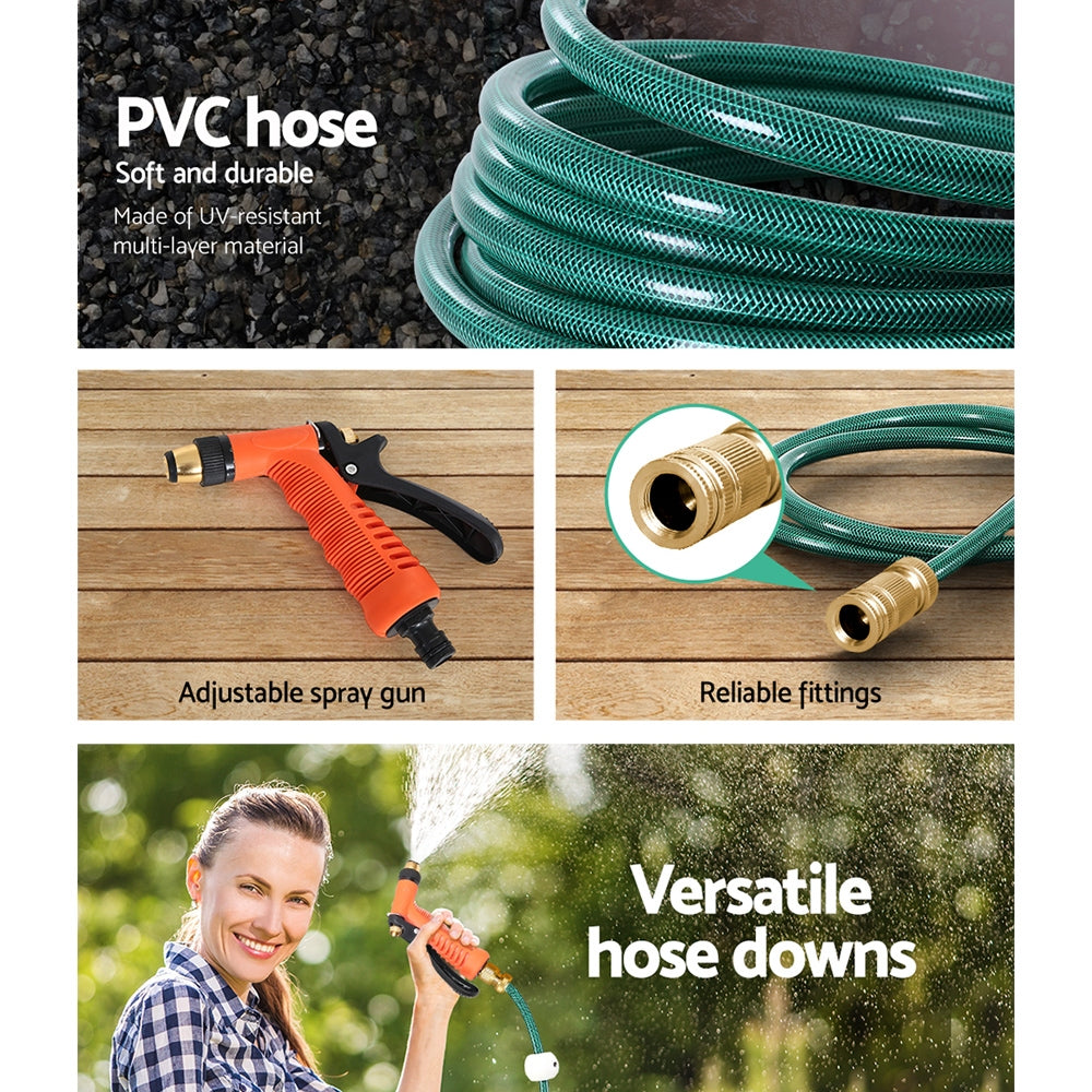 Greenfingers Water Hose Reel 20M Retractable Garden Brass Spray Gun Auto Rewind HR-WA-BNS-20M-MTL