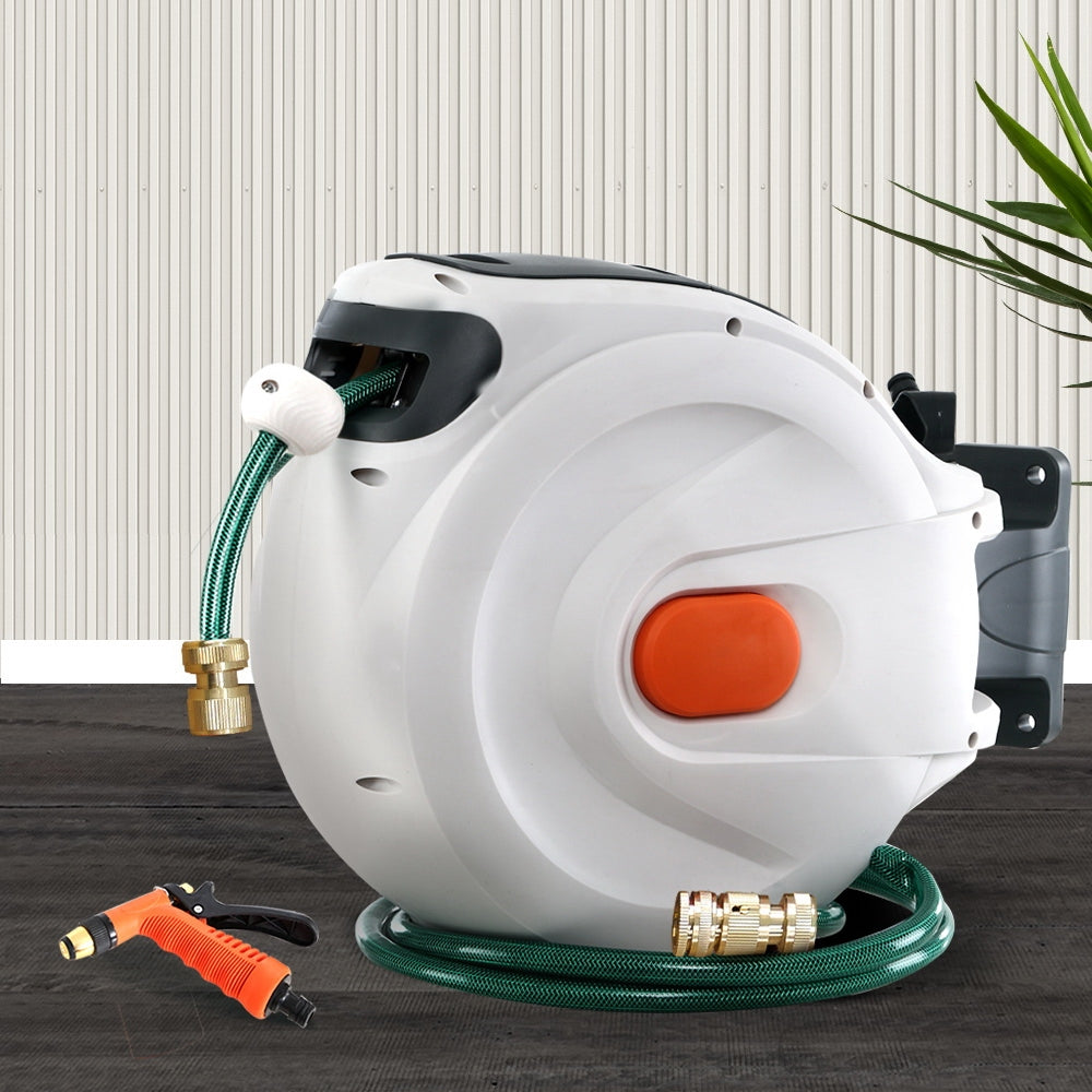 Greenfingers Water Hose Reel 20M Retractable Garden Brass Spray Gun Auto Rewind HR-WA-BNS-20M-MTL